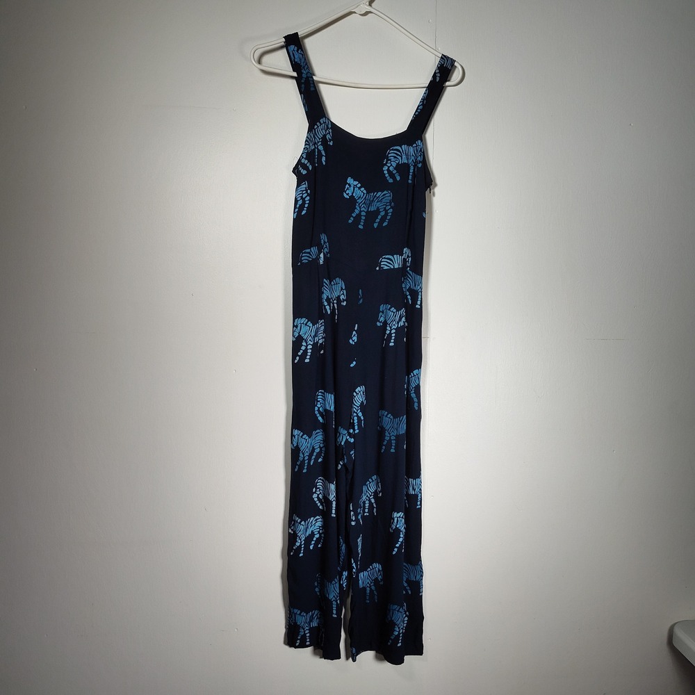 Sugarhill Brighton Navy Blue Zebra Print Wide Leg Jumpsuit Sleeveless Cropped 4